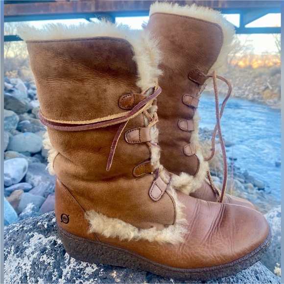 Børn Shearling Lined Leather Lace Up Boots Womens Size 7 Brown Cozy Boho - Picture 14 of 14